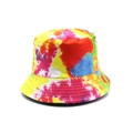 Close-up of vibrant tie-dye bucket hat with reinforced stitching on cotton brim - M (56-58cm) / Colorful Vibrant Tie-Dye