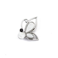 Detail of silver butterfly brooch featuring white mother-of-pearl and black rhinestones - Butterfly (Style 5)