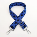 Close-up of blue star pattern adjustable wide shoulder strap with silver metal lobster clasps - Blue Base Black Star Silver Buckle