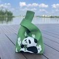 Green knit tote bag with cute panda and floral pattern for casual daily use - Green Floral Panda