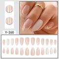 Faux ongles amande élégants Y-260 avec base nude, dentelle blanche et paillettes argent - Nude Dentelle Blanche Paillettes Argent Diagonal (Y-260)