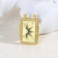 Macro shot of rectangular gold charm with black star pattern and zircon inlay - Black Star Style (ZYN-DMK871G-1)