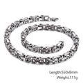 Silver stainless steel Byzantine chain necklace for men, 8mm wide and 550mm long - 8mm Steel Color