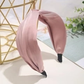Elegante diadema ancha de satén rosa con diseño de nudo y puntas negras para mujer - Rosa Coreano