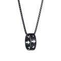 Detail of black box chain necklace featuring a hollow cross ring pendant on white background - Black