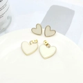Elegant cream white heart earrings with gold plating and minimalist S925 silver needles - Beige Two-tone