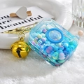 Blue acrylic oil-filled shaker keychain with colorful beads and golden bell charm - Gradient Rope + Colorful Bead Milk Tea Cup / Camera [Blue]