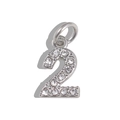Polished silver-tone number 2 pendant with sparkling cubic zirconia inlay for DIY jewelry - Number 2 / Silver