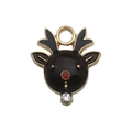 Ciondolo a forma di renna di Natale in lega nera e oro con smalto rosso e strass - Renna Nera (14168) / 1 Pezzo (16x18mm) / Nero e oro