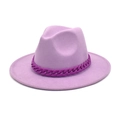 Lavender fedora hat with flat wide brim and chunky deep purple chain link band - M (56-58cm) / Taro Purple with Dark Purple Chain