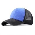 Adjustable blue and black washed denim trucker cap with breathable mesh back and visor - Adjustable / Sky Blue