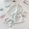 Three-piece set of white polka dot drawstring storage bags in various sizes - Three-Piece Set / Mint Green Rope