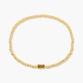 Elegantes goldenes Perlenarmband mit einem rechteckigen grünen Peridotedelstein - August-Peridotgrün