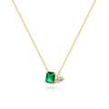 Detail of 18K gold necklace featuring emerald rectangle and heart cubic zirconia stones - Emerald Green - Gold
