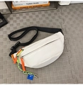 White waterproof nylon chest bag with colorful cords and adjustable black strap - White + Green Rope