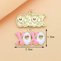 Pink and white enamel XOXO alloy pendant detail with size dimensions 2.5cm by 1.5cm - 15# Pink XOXO Letters