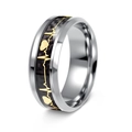 8mm titanium steel ring with black carbon fiber and golden heartbeat pattern - US 6 / Silver