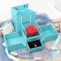 Sky blue jewelry gift set with red rose, snowflake necklace, and Best Wishes bag - Double Door Green Gift Box