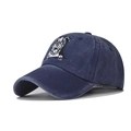 Classic washed cotton baseball cap in navy blue with detailed bulldog embroidery on front - Adjustable / Bulldog Embroidery / Navy Blue