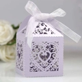 Light purple laser-cut heart wedding favor box with an elegant white organza ribbon bow - Light Purple
