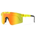 Sport cycling sunglasses with orange gradient lens and yellow red-splattered frame - Bright Yellow Red Splatter (C2)