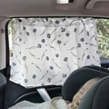 Car window sunshade curtain with blue floral print for baby car seat protection - Blue Dandelion