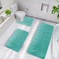 Teal blue 3-piece bathroom rug set with embossed pebble texture on non-slip backing - Green Stone Pattern