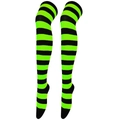 Thigh high cotton blend socks with black and green horizontal stripe pattern - Black & Green Wide Stripes