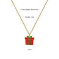 Christmas gift necklace with red and green enamel gift box pendant in gold titanium steel - Square Gift Box