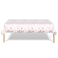 Tovaglia di compleanno rosa rettangolare con motivi floreali e scritta Happy Birthday - Farfalla / 137*274cm