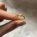 18K gold plated bow ring with beaded texture and adjustable open band design - Twist Bowknot Ring Adjustable