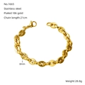 Bracelet chaîne ancre en acier inoxydable plaqué or 18 carats avec fermoir mousqueton - Style Ancre Grain de Café (ZYG1665)