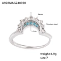 Zilveren hemelse ring met blauwe accentstenen en witte zirkonia kristallen - US 7 / Maan Ontwerp / Stalen Maan