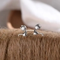 Minimalist 925 sterling silver cat stud earrings with brushed metallic finish - Cute Cat / Silver