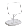 Specchio da trucco bianco quadrato con supporto a ramo e vassoio portaoggetti a scomparti - Grande / Bianco