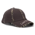 Détail d'une casquette vintage marron avec broderie 3D et bords usés à motif léopard - Taille Unique(Réglable) / Café Foncé/Léopard