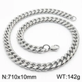 Silver titanium steel Cuban chain necklace with lobster clasp, size 710x10mm 142g - 10mm*710mm(KN232903-ZZ)