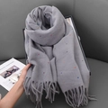 Gray scarf with colorful polka dots and fringe detail on a cozy lifestyle background - 68-180CM / Light Gray