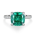 Elegante anello in argento sterling S925 con smeraldo taglio cushion e zirconi brillanti - Diamante Verde - Cbjz043 / Misura 5