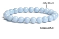 Elastic light blue stone beaded bracelet with 8mm beads and 19cm length for women - Light Blue Stone