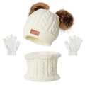 Set invernale in maglia per bambini con berretto, sciarpa e guanti color crema - Set con Zirconia Bianca
