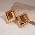 Detail of geometric square metal earrings with a hollow double-layer gold finish - 2# Gold