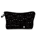 Portable black cat print travel toiletry bag with zipper and handle on white background - All-over Black Cat Print