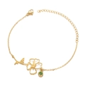 Golden stainless steel birthstone bracelet with hollow flower and green crystal charm - August Birth Flower Bracelet