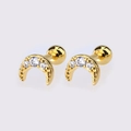 Gold crescent moon stud earrings featuring clear zircon stones and ball screw backs - Gold Zirconia Moon