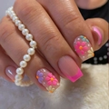 French tip press-on nails with colorful floral patterns on white pearl and plush base - French Multicolor Flower Style (CW212) / With Jelly Glue and Nail File