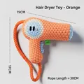 Orange hairdryer plush dog toy with rope handle and textured bubble fabric 19x17cm - Orange