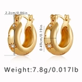 18K gold plated brass hoop earrings featuring star patterns and zircon stone details - Gold Star Engraved Chunky Huggie (KE1206)