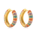 Golden hoop earrings with colorful enamel polka dot pattern on a white background - Colorful Style E
