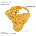 Detail showing 18k gold plated 304 stainless steel ring dimensions 17mm and 23mm - Ginkgo Leaf Pleated Style(SR177G)